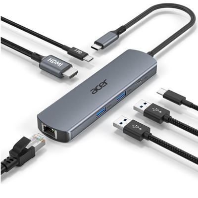 Acer 6-in-1 USB-C Hub 4K@60Hz HDMI, 100W PD Charging, Gigabit Ethernet, and USB-A/C Data Ports